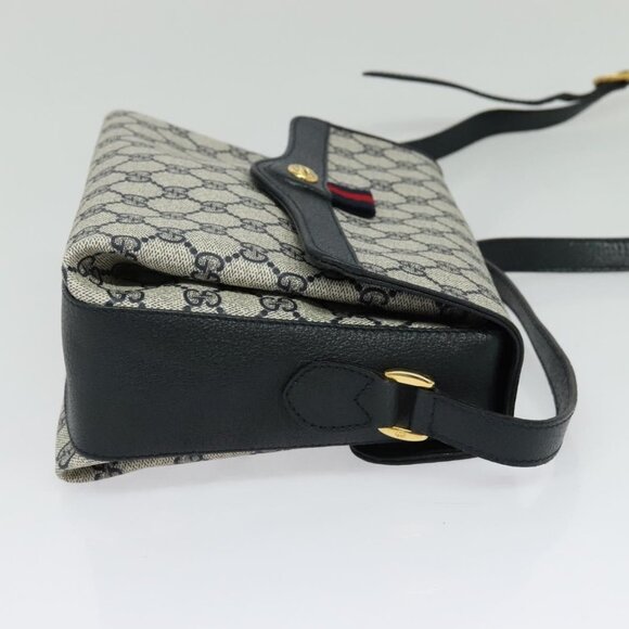 GUCCI GG Supreme Sherry Line Shoulder Bag PVC Navy Gold Auth - Picture 5 of 16